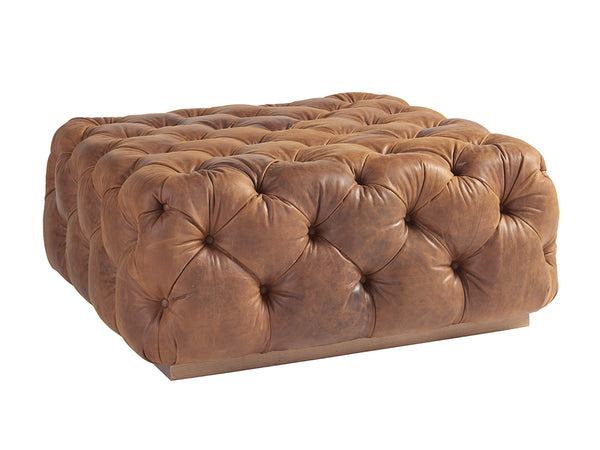 Lexington Tommy Bahama Home Laurel Leather Cocktail Ottoman - Global Transitional Design With Knotty Oak Veneers & Tufted Seat Newcastle  Ll7288-44-40