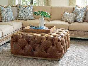 Lexington Tommy Bahama Home Laurel Leather Cocktail Ottoman - Global Transitional Design With Knotty Oak Veneers & Tufted Seat Newcastle  Ll7288-44-40