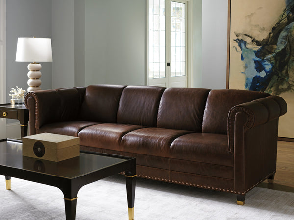 Lexington Springfield Leather Sofa - Luxe Transitional Elegance With Satin Gold Accents And Timeless Style   Ll7543-33-40