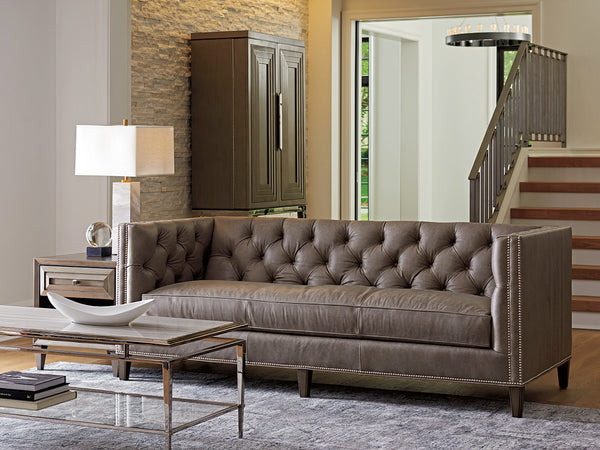 Lexington Monaco Leather Sofa - Chic Modern Luxe Design With Hand-glazed Finish, Tufted Back, And Nailhead Trim   Ll7567-33-40