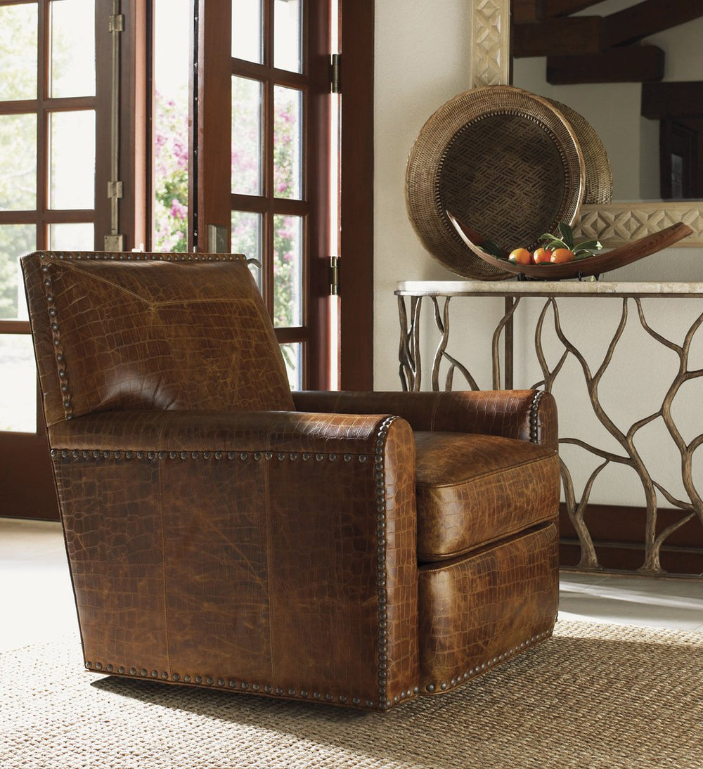 Lexington Tommy Bahama Home Stirling Park Leather Swivel Chair - Luxurious Upholstered Seating With Custom Fabric Options   Ll7576-11sw-40