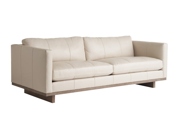 Lexington Brixton Leather Sofa with Wire-brushed Oak Accents for Coastal Living Rooms LL7585-33-60