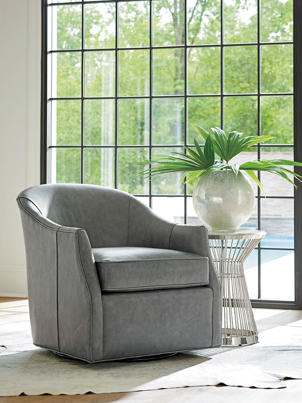 Lexington Escala Leather Swivel Chair - Luxurious Modern Design With Platinum Finish And Elegant Accents   Ll7657-11sw-40