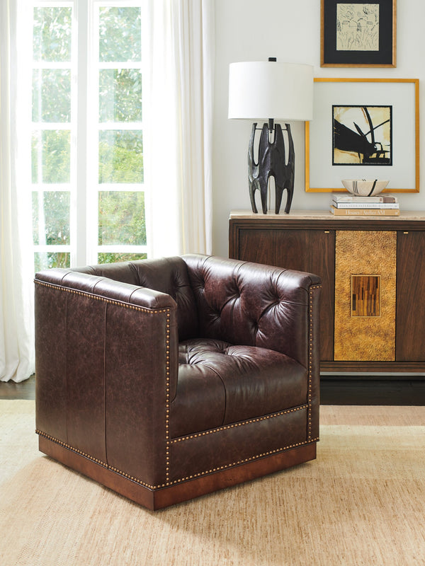 Lexington Fremont Leather Swivel Chair - Elegant Transitional Design With Tufted Back And Artisan Metal Accents   Ll7946-11sw-40