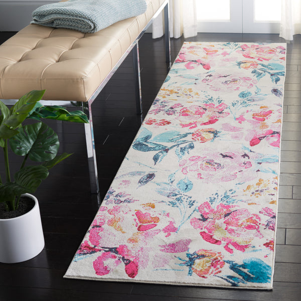 Safavieh Lillian Enchanting Floral Area Rug - Durable, Serene Design For Chic Home Décor And Comfort Ivory ,Rose Polypropylene Pile Lln376a-6