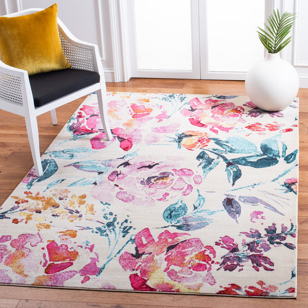Safavieh Lillian Enchanting Floral Area Rug - Durable, Serene Design For Chic Home Décor And Comfort Ivory ,Rose Polypropylene Pile Lln376a-6