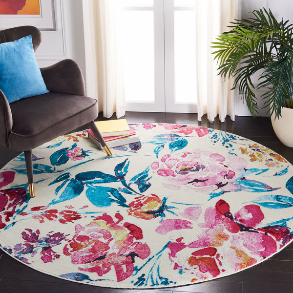 Safavieh Lillian Enchanting Floral Area Rug - Durable, Serene Design For Chic Home Décor And Comfort Ivory ,Rose Polypropylene Pile Lln376a-6
