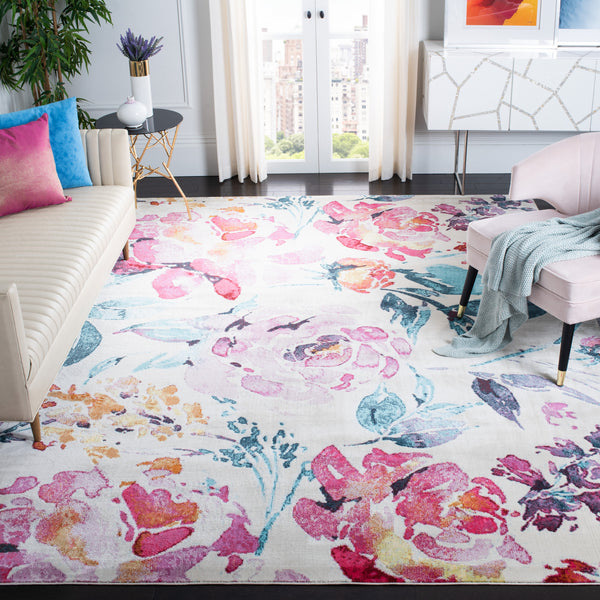 Safavieh Lillian Enchanting Floral Area Rug - Durable, Serene Design For Chic Home Décor And Comfort Ivory ,Rose Polypropylene Pile Lln376a-6