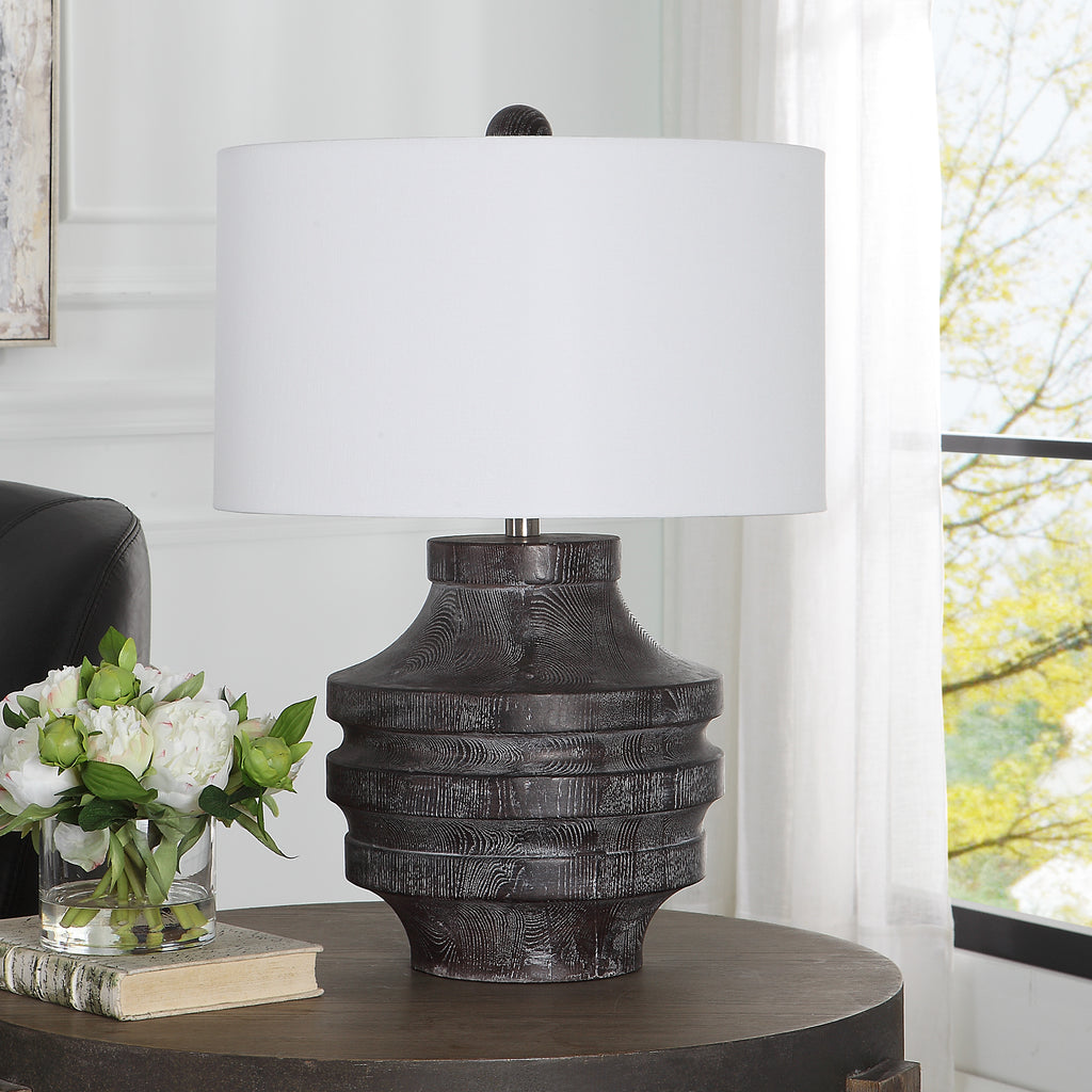 Uttermost Timber Carved Wood Table Lamp 30147-1 Resin,Iron,Fabric