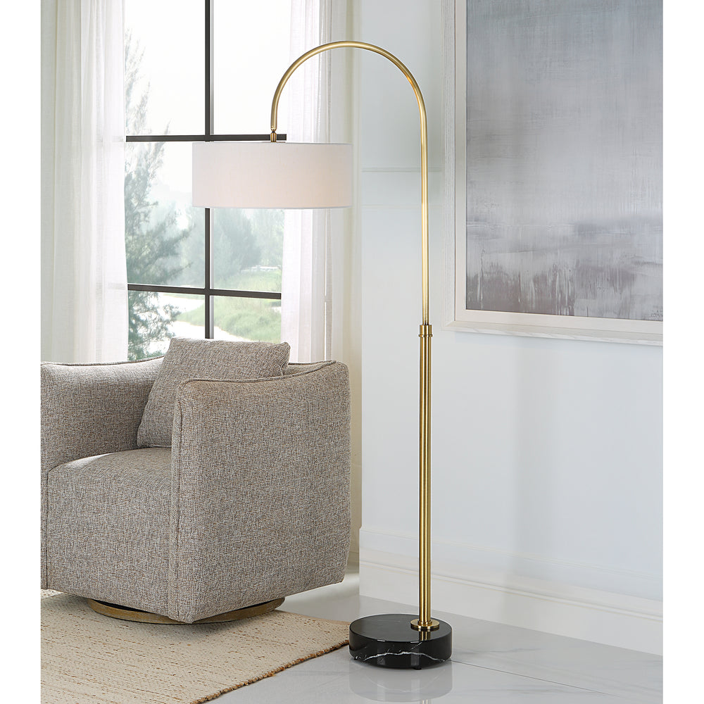 Uttermost Huxford Brass Arch Floor Lamp 30136-1 Iron+Marble+Fabric