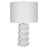 Uttermost Ascent White Geometric Table Lamp 30164-1 RICE STONE, IRON, LINEN