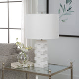 Uttermost Ascent White Geometric Table Lamp 30164-1 RICE STONE, IRON, LINEN