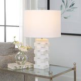 Uttermost Ascent White Geometric Table Lamp 30164-1 RICE STONE, IRON, LINEN