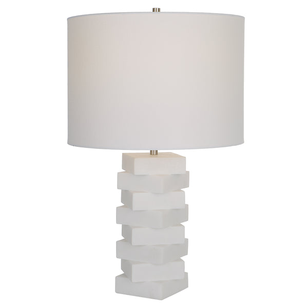 Uttermost Ascent White Geometric Table Lamp 30164-1 RICE STONE, IRON, LINEN