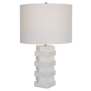 Uttermost Ascent White Geometric Table Lamp 30164-1 RICE STONE, IRON, LINEN