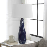 Uttermost Kavos Geometric Blue Table Lamp 30173 CERAMIC, IRON, FABRIC