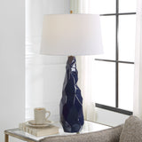 Uttermost Kavos Geometric Blue Table Lamp 30173 CERAMIC, IRON, FABRIC