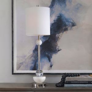 Uttermost Exposition Nickel Buffet Lamp 30179-1 Iron, Marble,Crystal, Fabric