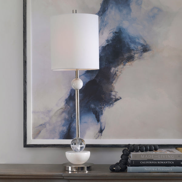 Uttermost Exposition Nickel Buffet Lamp 30179-1 Iron, Marble,Crystal, Fabric