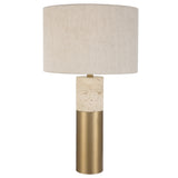 Uttermost Gravitas Elegant Brass & Stone Lamp 30201-1 Iron + Off White Travertine + Linen