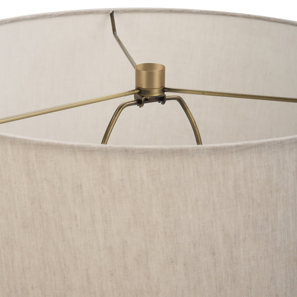 Uttermost Gravitas Elegant Brass & Stone Lamp 30201-1 Iron + Off White Travertine + Linen