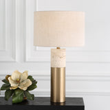 Uttermost Gravitas Elegant Brass & Stone Lamp 30201-1 Iron + Off White Travertine + Linen