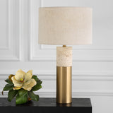 Uttermost Gravitas Elegant Brass & Stone Lamp 30201-1 Iron + Off White Travertine + Linen