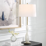 Uttermost Annora Glossy White Table Lamp 30235 STEEL,RESIN,FABRIC