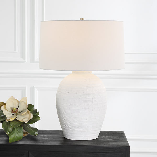 Uttermost Reyna Chalk White Table Lamp 30236-1 STEEL, CERAMIC, FABRIC