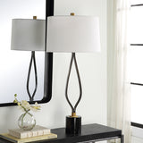 Uttermost Separate Paths Iron Table Lamp 30245 STEEL,MARBLE,FABRIC