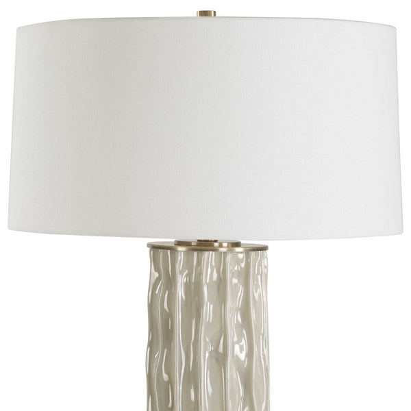 Uttermost Parilli Taupe Gray Table Lamp With Organic Ceramic Base, Brushed Nickel & Off-white Shade Brown,Gray Steel,Ceramic,Fabric 30555