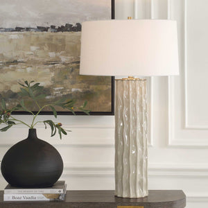 Uttermost Parilli Taupe Gray Table Lamp With Organic Ceramic Base, Brushed Nickel & Off-white Shade Brown,Gray Steel,Ceramic,Fabric 30555