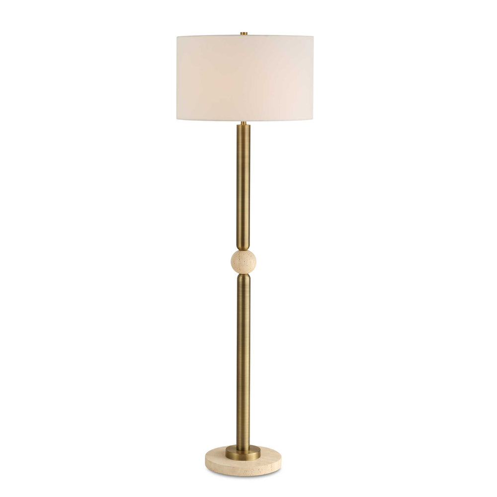 Uttermost Hudson Gold Floor Lamp - Elegant Steel Base With Travertine Orb & Crisp White Shade Design Brass,Gold Steel,Travertine,Fabric 30547-1