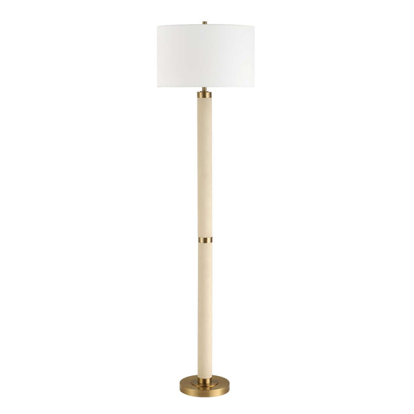 Uttermost Wessex White Floor Lamp - Chic Faux Shagreen Base With Antique Brass Accents & Linen Shade Brass,Gold,White Iron,Shagreen,Fabric 30551