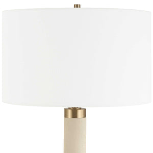 Uttermost Wessex White Floor Lamp - Chic Faux Shagreen Base With Antique Brass Accents & Linen Shade Brass,Gold,White Iron,Shagreen,Fabric 30551