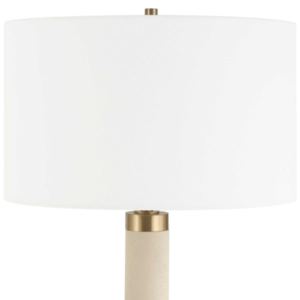 Uttermost Wessex White Floor Lamp - Chic Faux Shagreen Base With Antique Brass Accents & Linen Shade Brass,Gold,White Iron,Shagreen,Fabric 30551