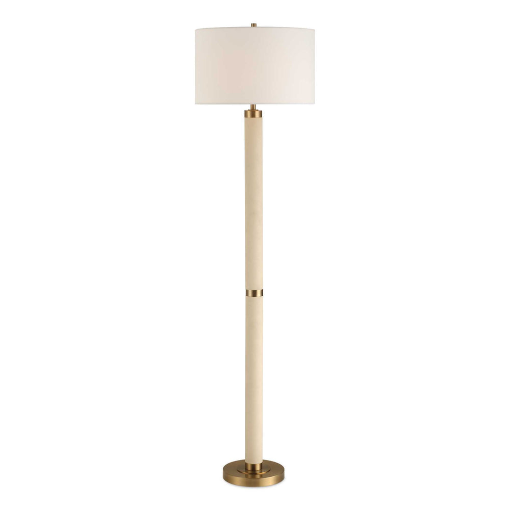 Uttermost Wessex White Floor Lamp - Chic Faux Shagreen Base With Antique Brass Accents & Linen Shade Brass,Gold,White Iron,Shagreen,Fabric 30551