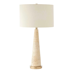 Uttermost Uttermost Perkins Travertine Table Lamp — Hand-Finished Beige Stone, Light Brass Accents, Linen Shade 30536-1