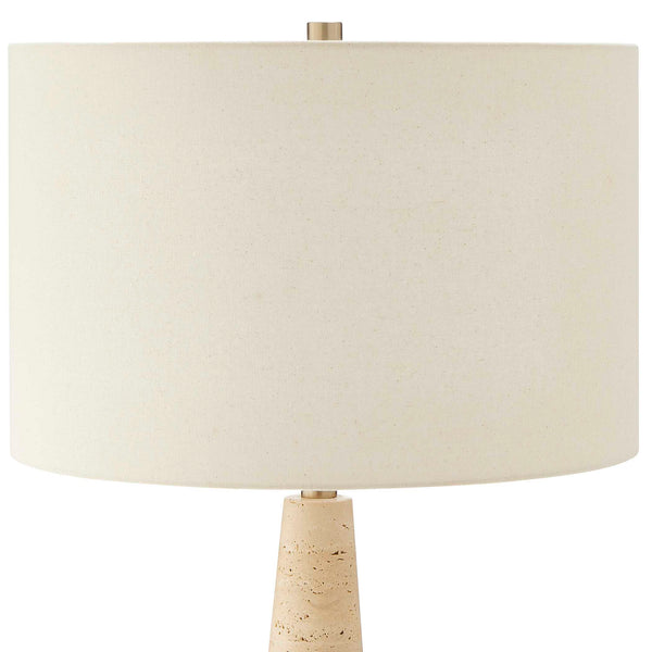 Uttermost Uttermost Perkins Travertine Table Lamp — Hand-Finished Beige Stone, Light Brass Accents, Linen Shade 30536-1