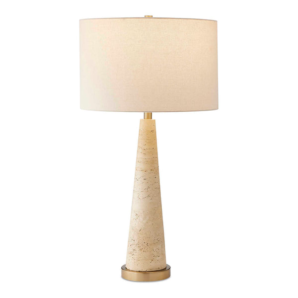 Uttermost Uttermost Perkins Travertine Table Lamp — Hand-Finished Beige Stone, Light Brass Accents, Linen Shade 30536-1