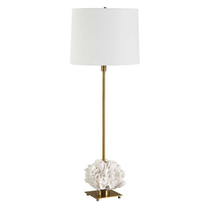 Uttermost Caronia Coral Buffet Lamp - Elegant Ivory Coral Sculpture With Antique Brass Accents Brass,Gold,White Resin,Iron,White Linen 30608