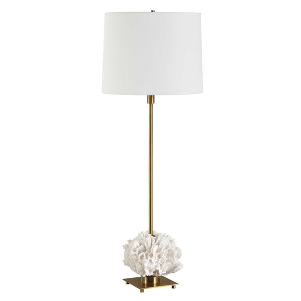 Uttermost Caronia Coral Buffet Lamp - Elegant Ivory Coral Sculpture With Antique Brass Accents Brass,Gold,White Resin,Iron,White Linen 30608
