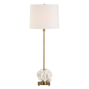 Uttermost Caronia Coral Buffet Lamp - Elegant Ivory Coral Sculpture With Antique Brass Accents Brass,Gold,White Resin,Iron,White Linen 30608