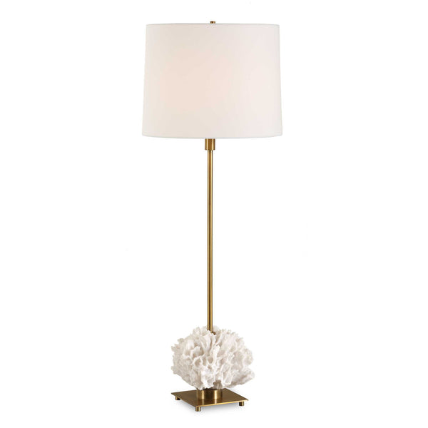 Uttermost Caronia Coral Buffet Lamp - Elegant Ivory Coral Sculpture With Antique Brass Accents Brass,Gold,White Resin,Iron,White Linen 30608