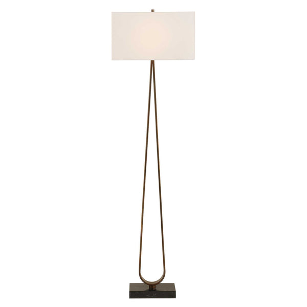 Uttermost Galloway Minimalist Bronze Floor Lamp With Elegant White Linen Shade And Marble Base Bronze Marble,Iron,Fabric 30591