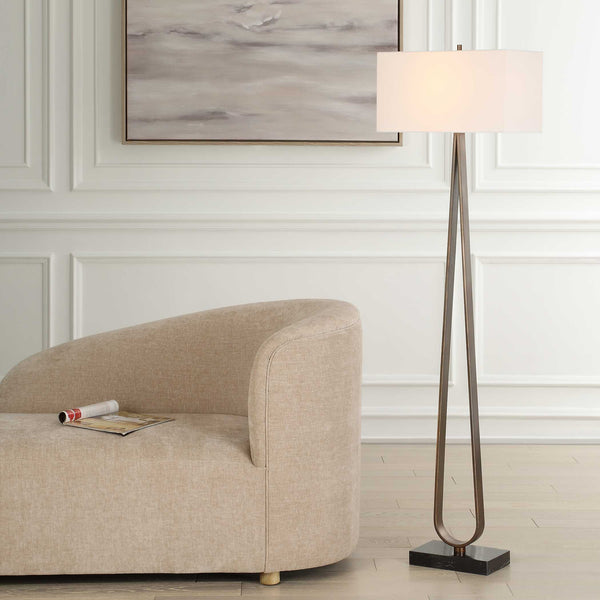 Uttermost Galloway Minimalist Bronze Floor Lamp With Elegant White Linen Shade And Marble Base Bronze Marble,Iron,Fabric 30591
