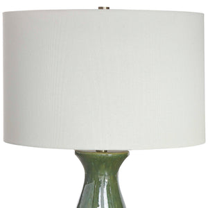 Uttermost Uttermost Colestin Ceramic Table Lamp In Deep Green Drip Glaze With Brushed Brass Accents, Linen Shade 30556-1