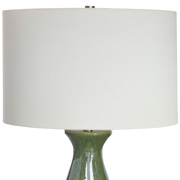 Uttermost Uttermost Colestin Ceramic Table Lamp In Deep Green Drip Glaze With Brushed Brass Accents, Linen Shade 30556-1
