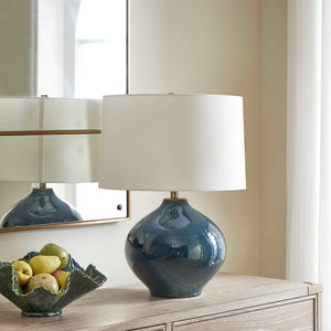 Uttermost Uttermost Corrine Mottled Deep-Blue Ceramic Table Lamp With Brass Accents & White Linen Shade Bliss 30538-1