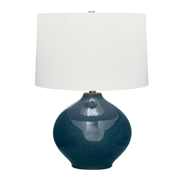Uttermost Uttermost Corrine Mottled Deep-Blue Ceramic Table Lamp With Brass Accents & White Linen Shade Bliss 30538-1